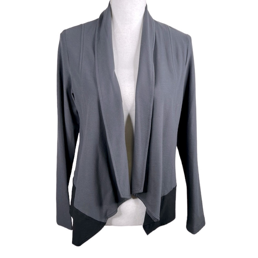 Eileen Fisher Gray & Black Viscose Blend Open Cardigan Size Medium Petite